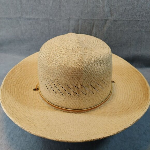 S. F. Straw Cowboy Hat With Ventilation Design & Leather Chin Strap - Picture 1 of 16